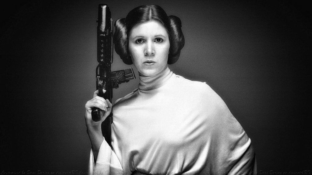 Carrie Fisher joven como la Princesa Leia Organa