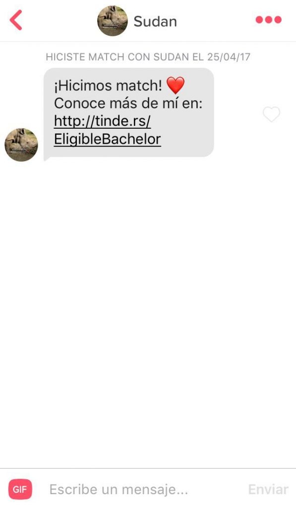 El mensaje que "manda" Sudán cuando haces match con él en Tinder