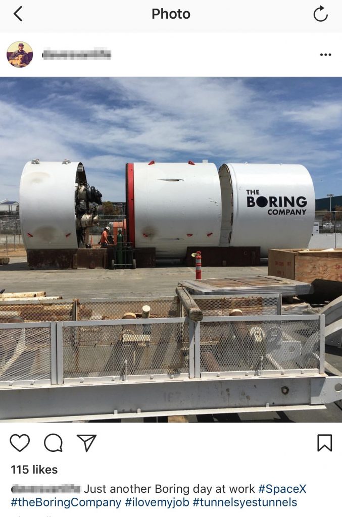 La tuit que reveló el taladro de The Boring Company, nueva compañía de Elon Musk