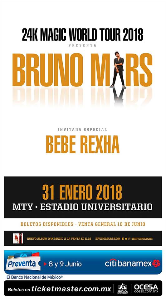 El tour 2018 de Bruno Mars llega a 