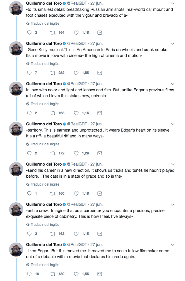 Guillermo del Toro escribiÃ³ sobre Baby Driver