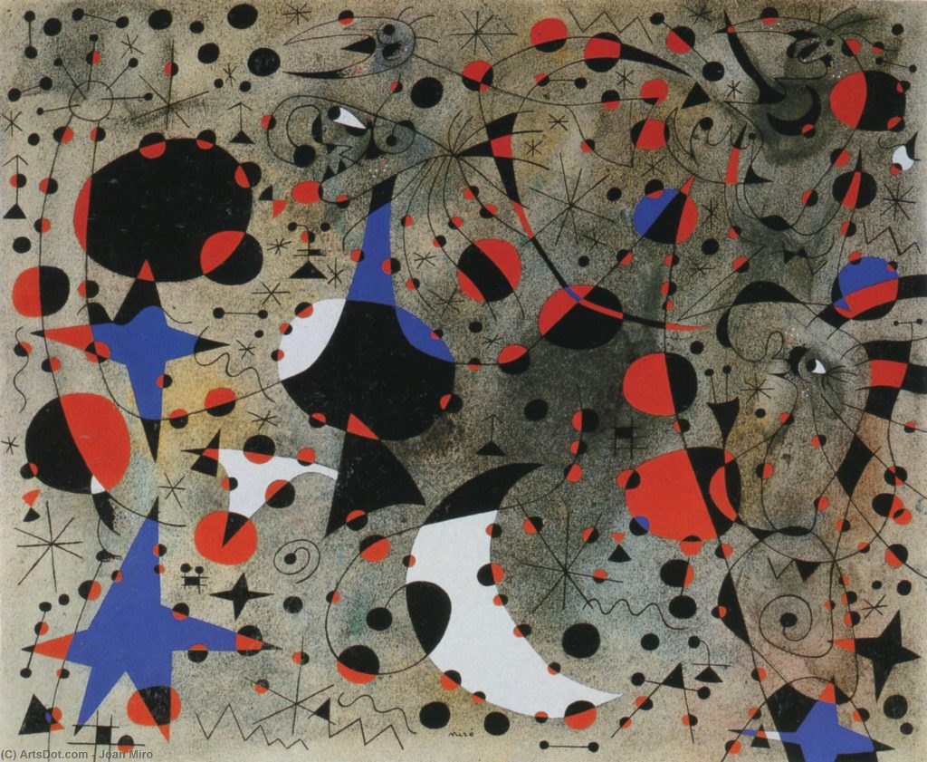 El canto del ruiseñor a medianoche y la lluvia matinal de la serie Constelaciones (1940) de Joan Miró
