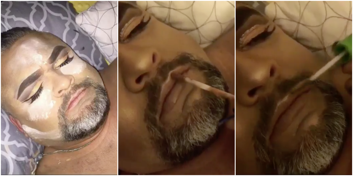 MaquillÃ³ a su papÃ¡ mientras Ã©l dormÃ­a y el resultado fue impecable