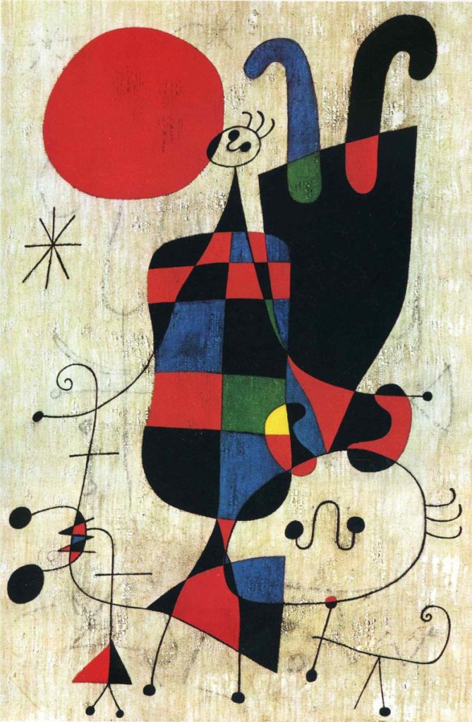 Personajes y perro delante del sol (1949) de Joan Miró