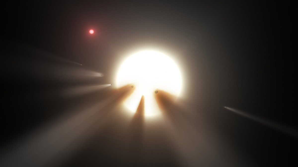 Una hipótesis de los cambios de luminosidad Kic 8462852, la Estrella de Tabby, es que la rodea un cómulo de cometas desintegrándose