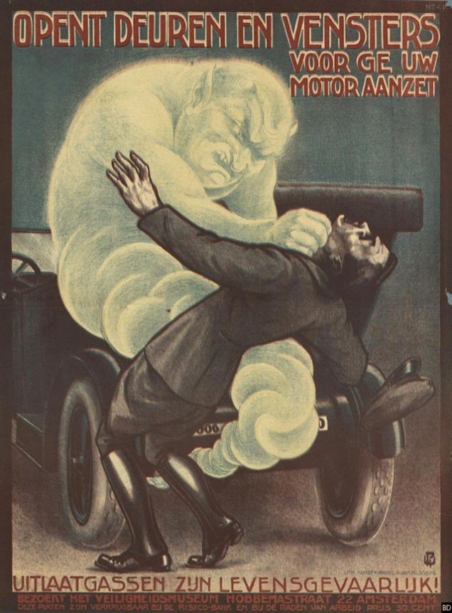 Cartel holandÃ©s de seguridad laboral, parece pÃ³ster de pelÃ­culas de terror