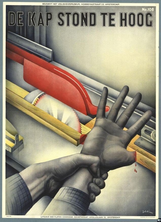 Cartel holandÃ©s de seguridad laboral, parece pÃ³ster de pelÃ­culas de terror