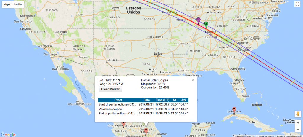 Mapa NASA, eclipse del 21 de agosto en la CDMX