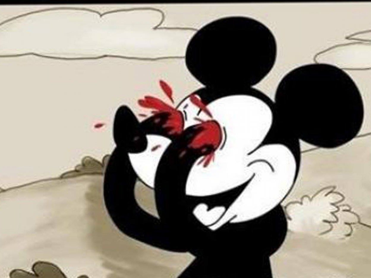 Mickey Mouse sacándose los ojos con las manos