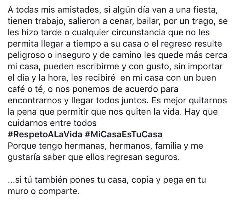 Mensaje solidario #MiCasaEsTuCasa, tras el asesinato de Mara Castilla