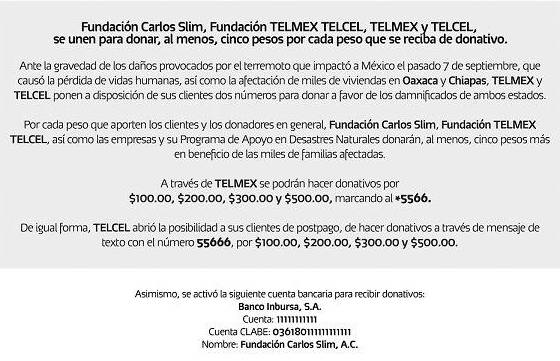 Donativos Fundación Slim