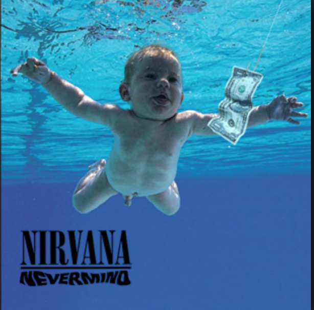 Portada del disco de Nirvana, Nevermind, con un bebé nadando