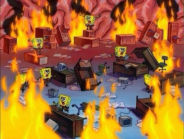 Bob Esponja en un incendio
