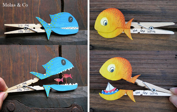 Peces hechos con pinzas de madera