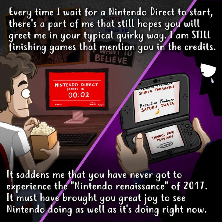 Carta de Wooden Plank Studios para el cumpleaños 58 de Satoru Iwata