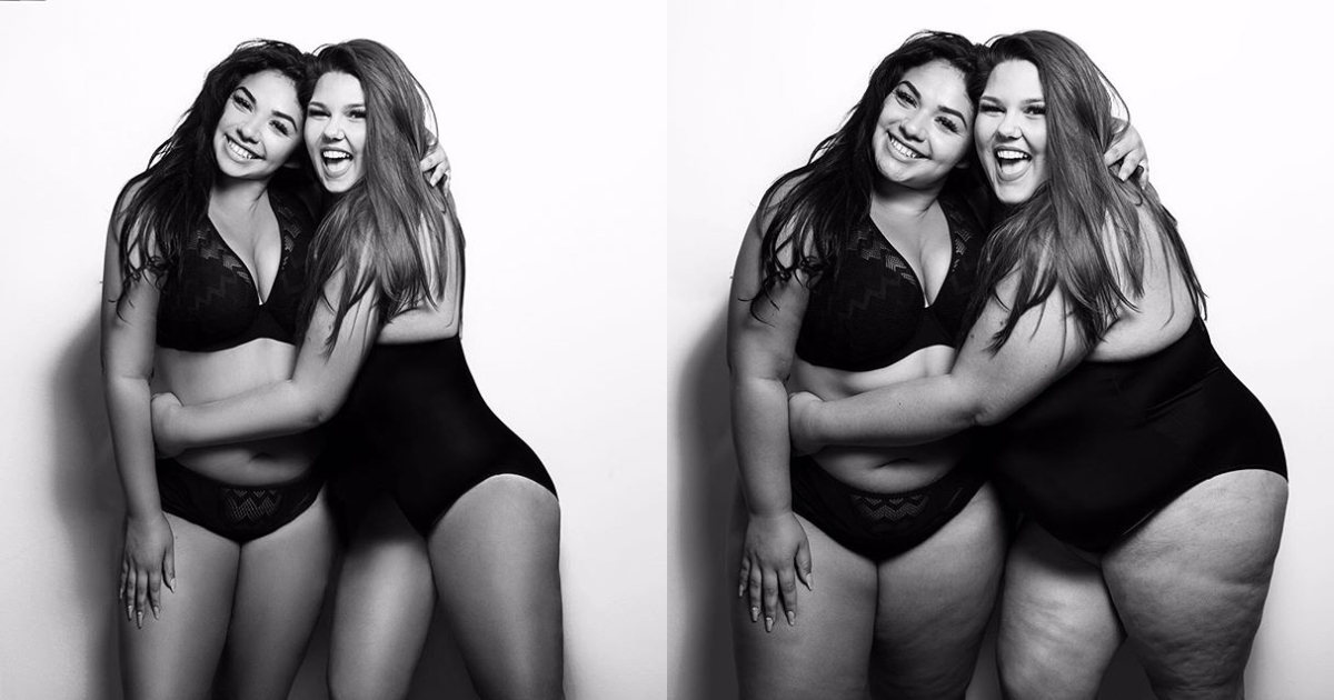 Modelos de talla grande, Diana Sirokai y Callie Thorpe con y sin Photoshop