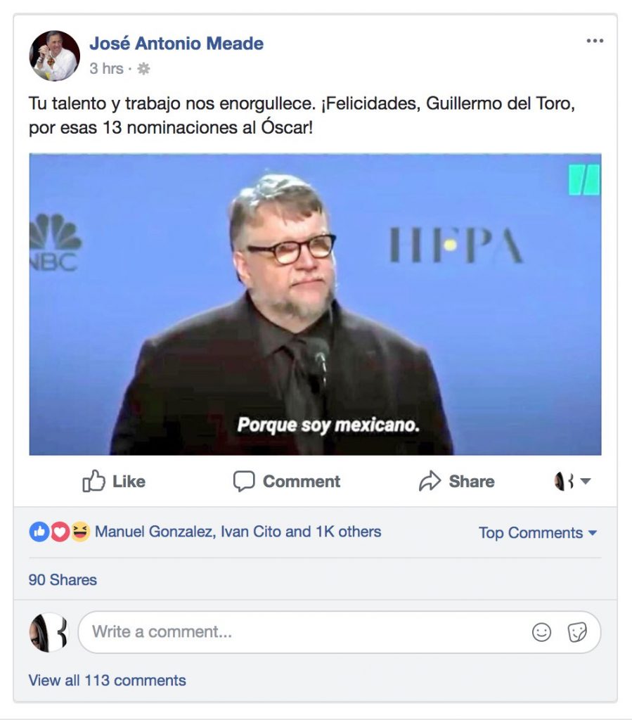 Meade usando mal el meme de Guillermo del Toro "Soy Mexicano"