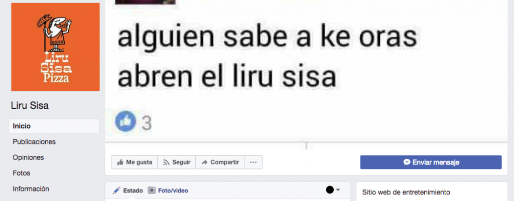 Páginas de Facebook de Liru Sisa
