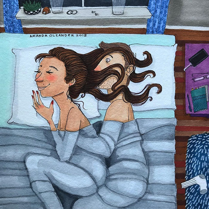 Ilustraciones-dibujos-relaciones-largas-parejas-reconoceran-tiernos-Dormir-Pelo