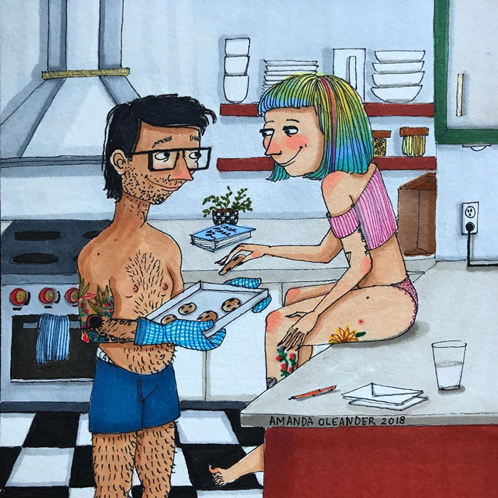 Ilustraciones-dibujos-relaciones-largas-parejas-reconoceran-tiernos-cocinar-galletas