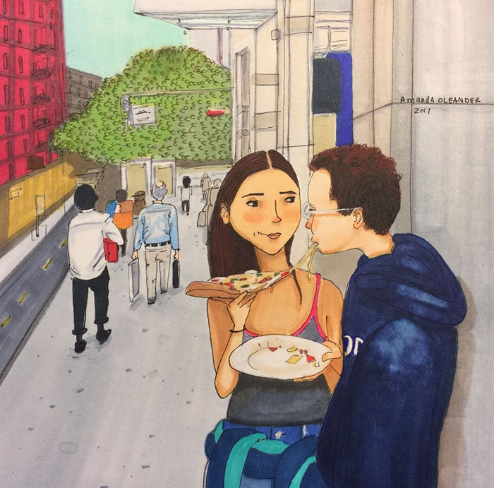 Ilustraciones-dibujos-relaciones-largas-parejas-reconoceran-tiernos-compartir-pizza