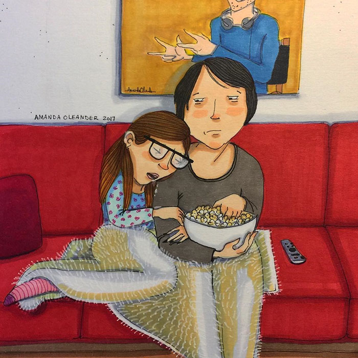 Ilustraciones-dibujos-relaciones-largas-parejas-reconoceran-tiernos-dormir-viendo-pelicula
