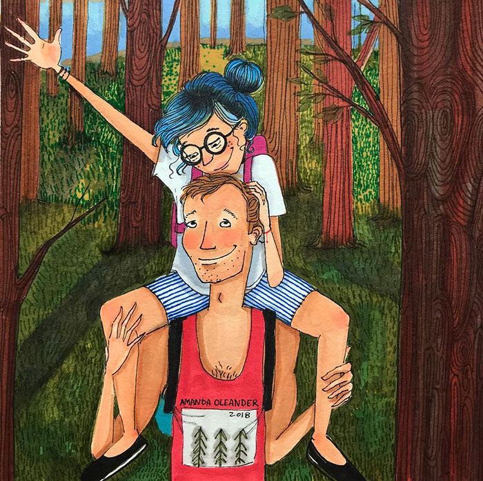 Ilustraciones-dibujos-relaciones-largas-parejas-reconoceran-tiernos-pasear-bosque