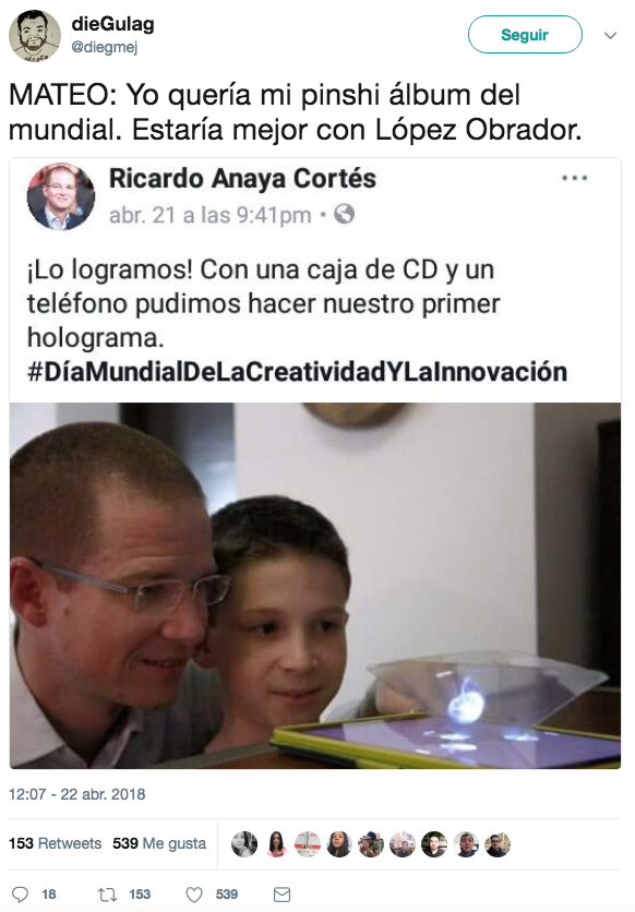 Ricardo anaya holograma con su hijo