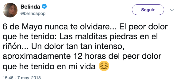 Belinda estuvo en el hospital