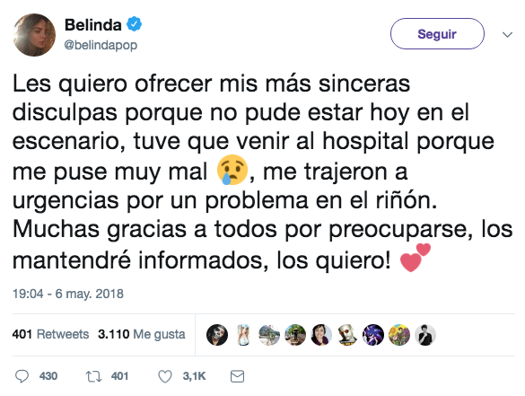 Belinda está en el hospital