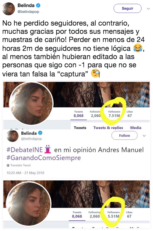 Belinda no perdió seguidores
