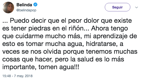 Belinda fue intervenida en el hospital