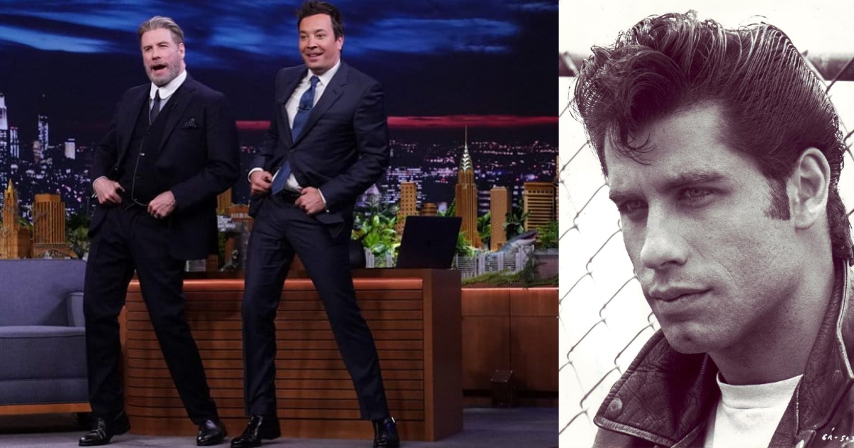 John Travolta Baila Grease, Jimmy Fallon, John Travolta Olivia Newton John, Baile John Travolta, Grease, Vaselina