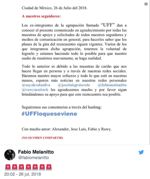 Así reaccionaron los integrantes de UFF a la muerte de Fabio