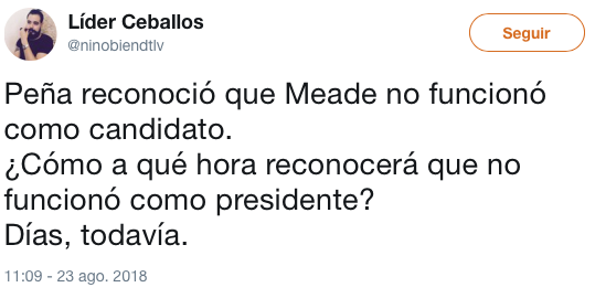 Peña Nieto: culpa de derrota del PRI a Meade, no a él