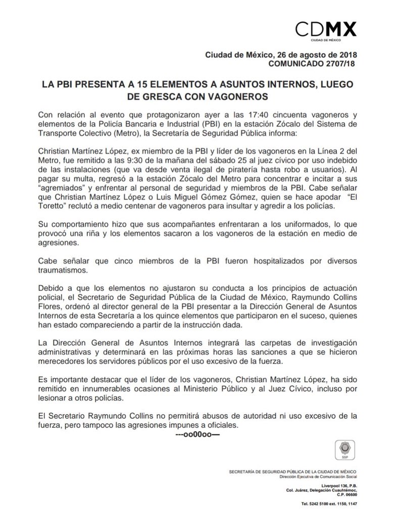 Comunicado agresion en el metro