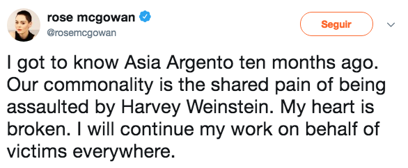 Reaccion Rose McGowan caso Asia Argento