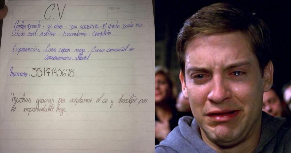 Escribió su CV a mano porque no tenía ni para imprimir