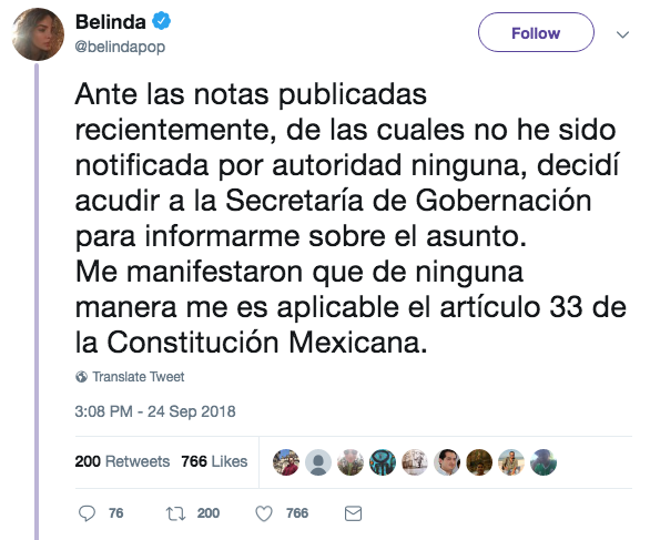 Belinda No sera deportada