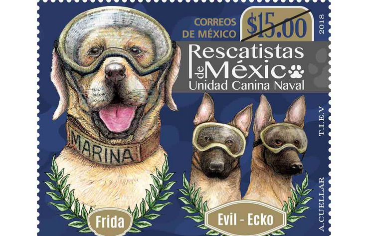 Lanzan estampilla con Frida y los demÃ¡s perros rescatistas