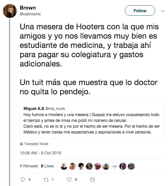 Médico rechaza mesera porque no está a nivel del Paracetamol