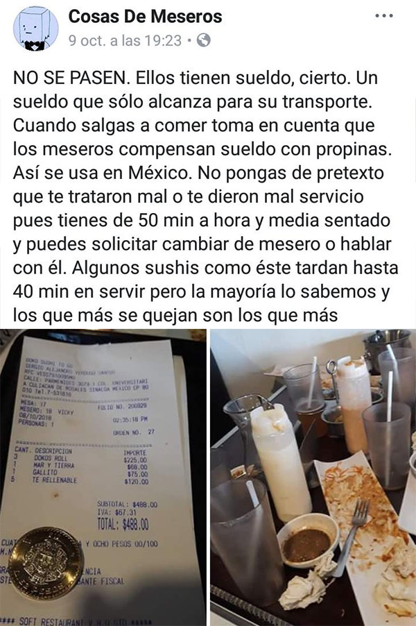 Meseros comienzan a conspirar contra la poca propina