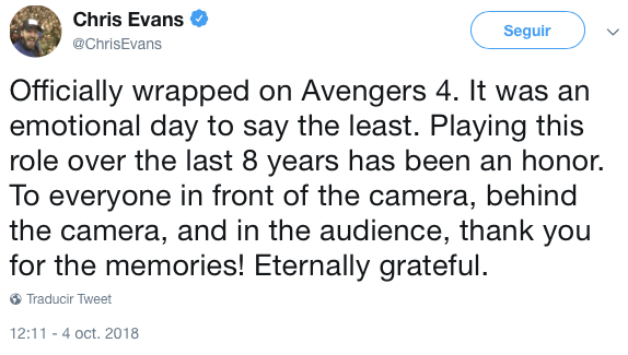 Chris Evans despide para definitivamente del Capitán América