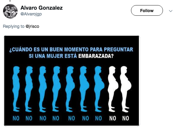 Reportero pregunta a mujer si está embarazada