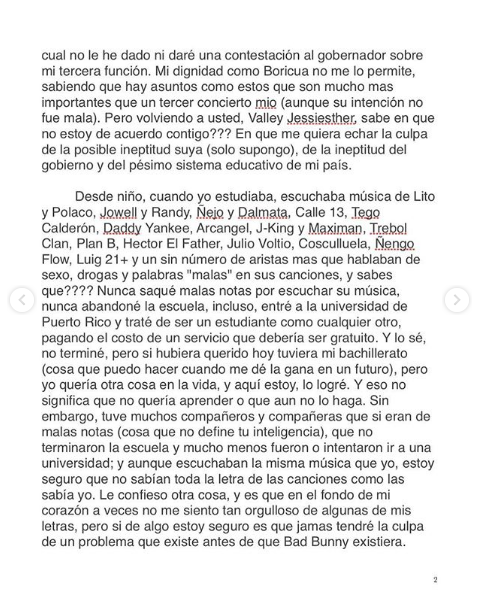 Bad Bunny responde a profesora 