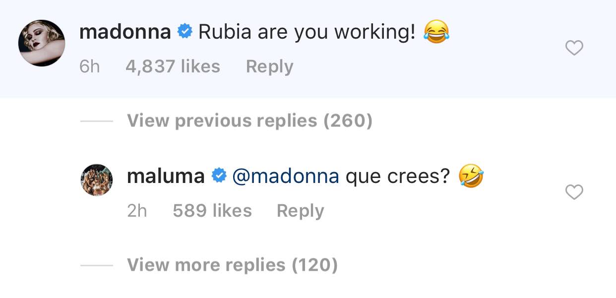 Madonna le deja divertido comentario a Maluma en Instagram