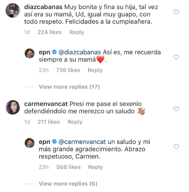 Enrique Peña Nieto responde comentarios en Instagram