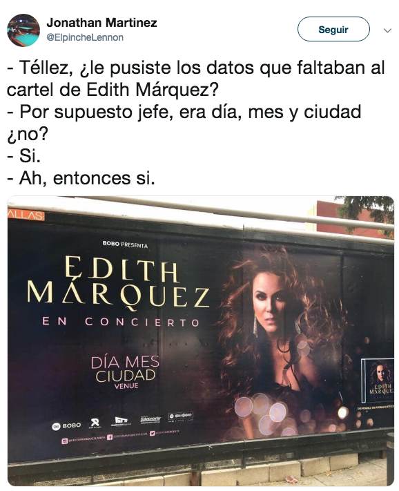 Edith Marquez anuncia concierto sin datos