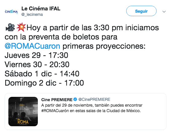 En qué cines proyectan Roma