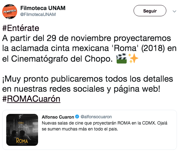 En qué cines proyectan Roma